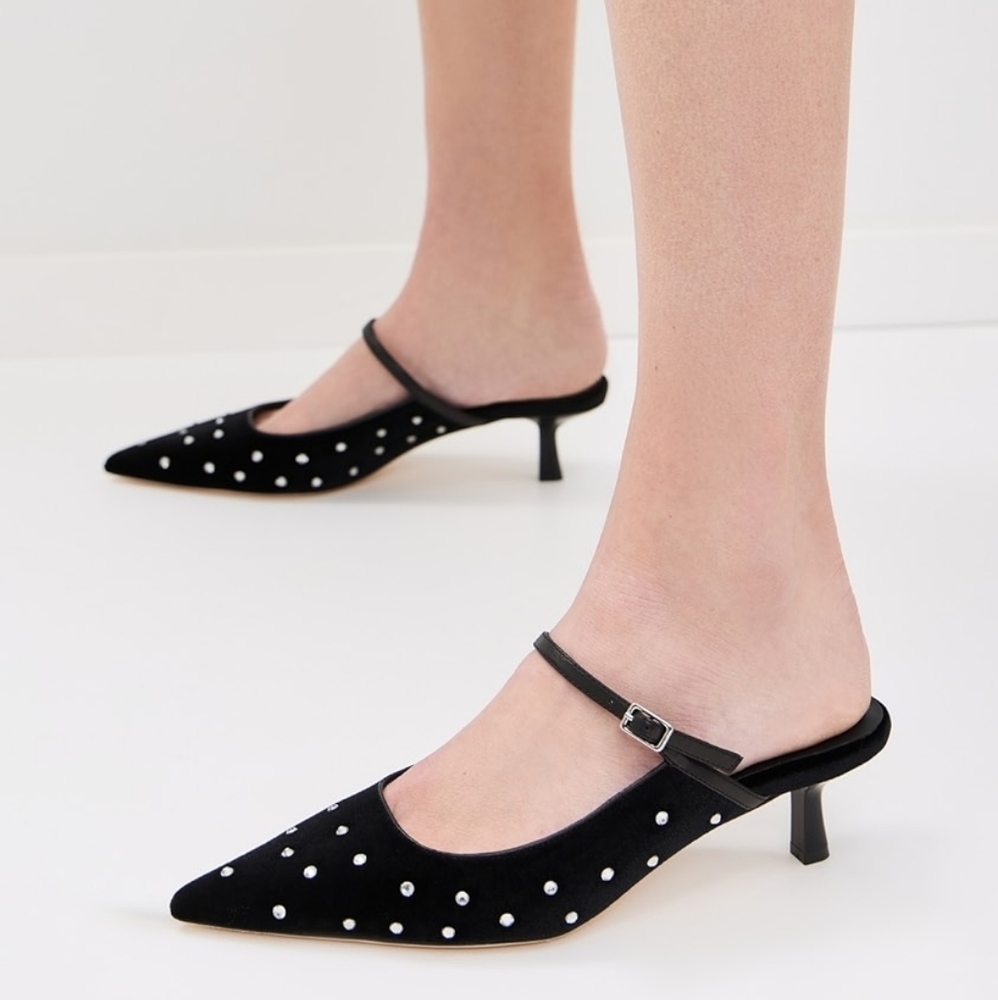 L'AGENCE Edith Black Studded Kitten Heels NWT